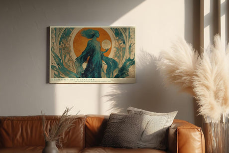 Paul Sinus Wandbild 120x80cm Keeper of the Silent Orb mystische Frauenfigur mit goldener Sonne Jugendstil Kunst Poster für Wohnzimmer Schlafzimmer