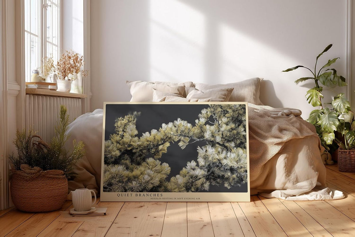 Paul Sinus Wandbild 120x80cm Kiefernzweige Naturfotografie botanische Kunst beige gruen moderne Wanddekoration fuer Wohnzimmer Büro