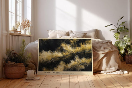 Paul Sinus Wandbild 120x80cm Kiefernzweige Naturfotografie goldene Nadeln botanische Naturkunst moderne Wanddekoration fuer Wohnzimmer Büro