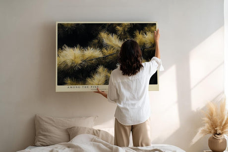 Paul Sinus Wandbild 120x80cm Kiefernzweige Naturfotografie goldene Nadeln botanische Naturkunst moderne Wanddekoration fuer Wohnzimmer Büro