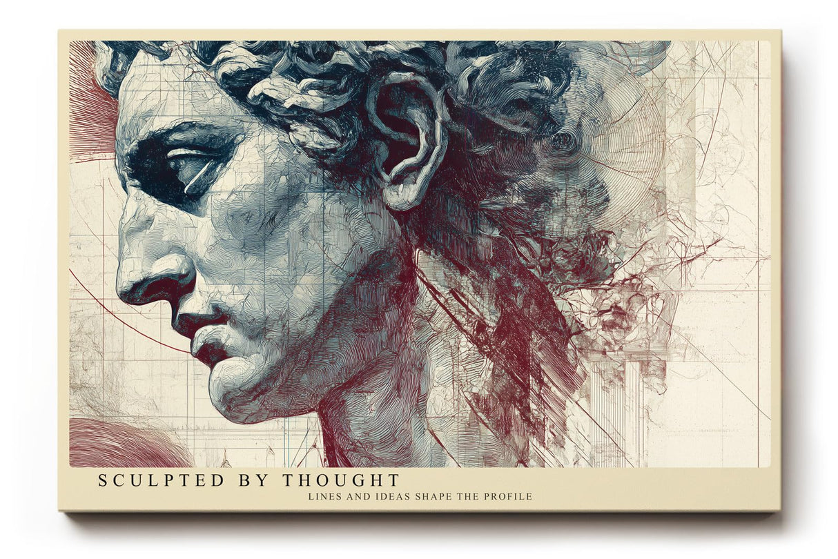 Paul Sinus Wandbild 120x80cm klassische Skulptur Portrait moderne Collage Kunst in Grau Rot Beige Leinwand Wanddekoration fuer Wohnzimmer Büro
