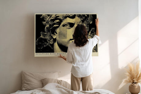 Paul Sinus Wandbild 120x80cm Klassische Statue Moderne Grafik Kunst Skulptur Stil in Schwarz Gold für Wohnzimmer Büro Flur