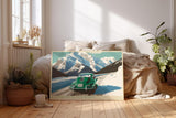 Paul Sinus Wandbild 120x80cm Klassischer gruener Sportwagen in alpiner Berglandschaft stilvolle Automobil Kunst fuer moderne Wohnräume