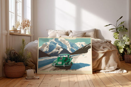 Paul Sinus Wandbild 120x80cm Klassischer gruener Sportwagen in alpiner Berglandschaft stilvolle Automobil Kunst fuer moderne Wohnräume