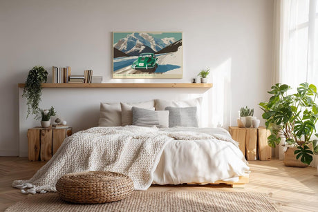 Paul Sinus Wandbild 120x80cm Klassischer gruener Sportwagen in alpiner Berglandschaft stilvolle Automobil Kunst fuer moderne Wohnräume