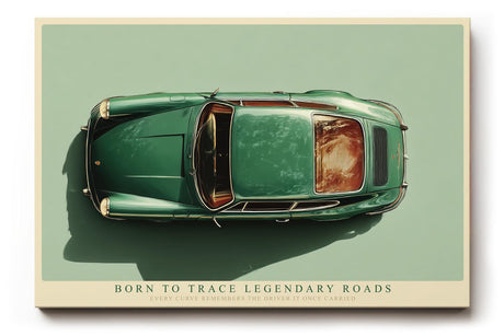 Paul Sinus Wandbild 120x80cm Klassischer gruener Sportwagen von oben moderne Automobil Kunst