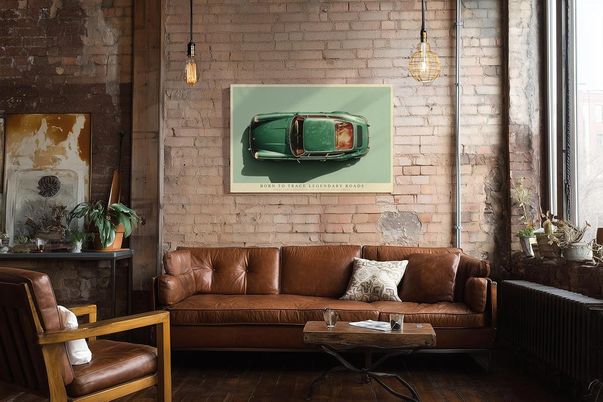 Paul Sinus Wandbild 120x80cm Klassischer gruener Sportwagen von oben moderne Automobil Kunst