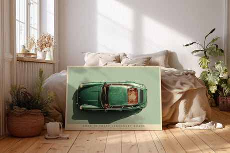 Paul Sinus Wandbild 120x80cm Klassischer gruener Sportwagen von oben moderne Automobil Kunst