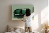 Paul Sinus Wandbild 120x80cm Klassischer gruener Sportwagen von oben moderne Automobil Kunst