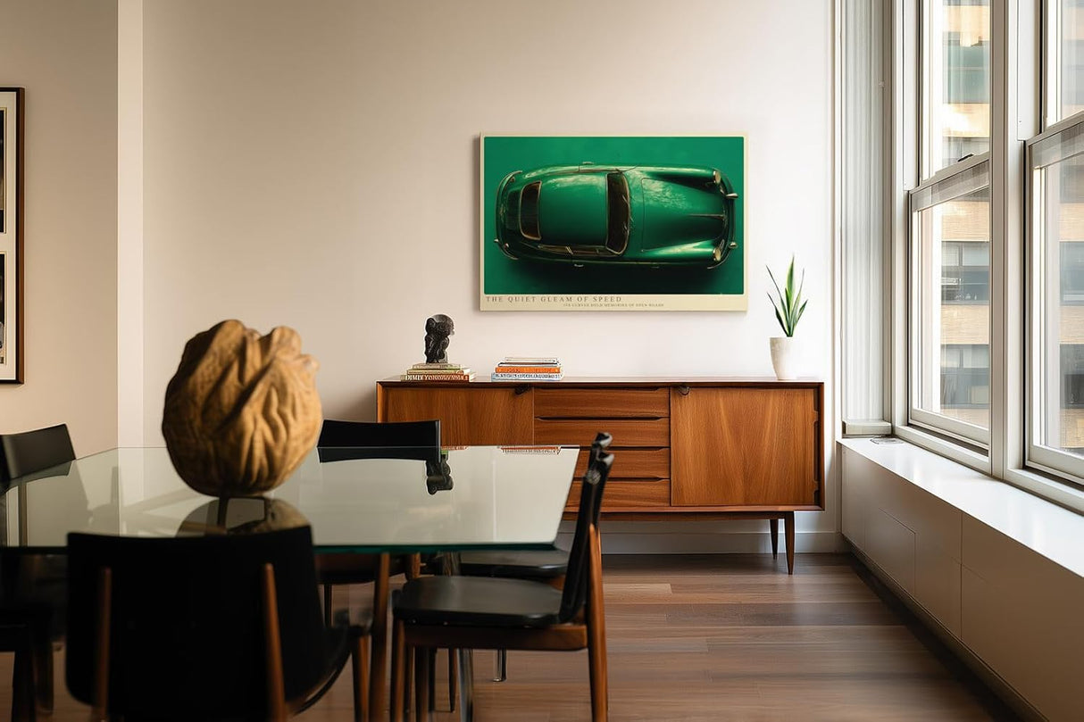 Paul Sinus Wandbild 120x80cm Klassischer Gruener Sportwagen von oben stilvolle Automobil Kunst fuer moderne Wohnräume