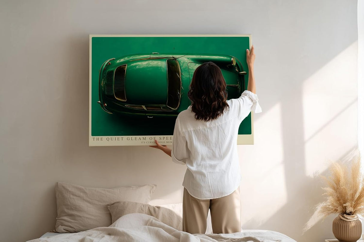 Paul Sinus Wandbild 120x80cm Klassischer Gruener Sportwagen von oben stilvolle Automobil Kunst fuer moderne Wohnräume