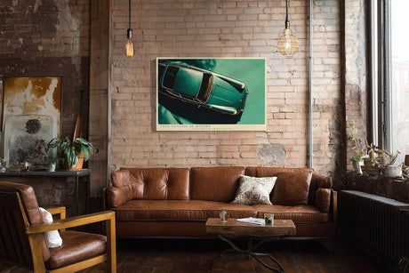 Paul Sinus Wandbild 120x80cm Klassischer Oldtimer in Türkis Vintage Auto Kunst Retro Design für Wohnzimmer Büro Garage