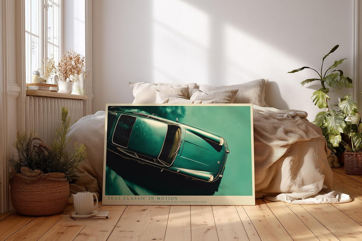 Paul Sinus Wandbild 120x80cm Klassischer Oldtimer in Türkis Vintage Auto Kunst Retro Design für Wohnzimmer Büro Garage
