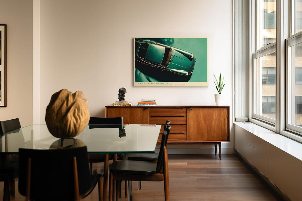 Paul Sinus Wandbild 120x80cm Klassischer Oldtimer in Türkis Vintage Auto Kunst Retro Design für Wohnzimmer Büro Garage