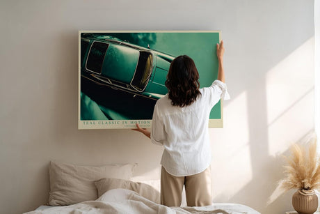 Paul Sinus Wandbild 120x80cm Klassischer Oldtimer in Türkis Vintage Auto Kunst Retro Design für Wohnzimmer Büro Garage