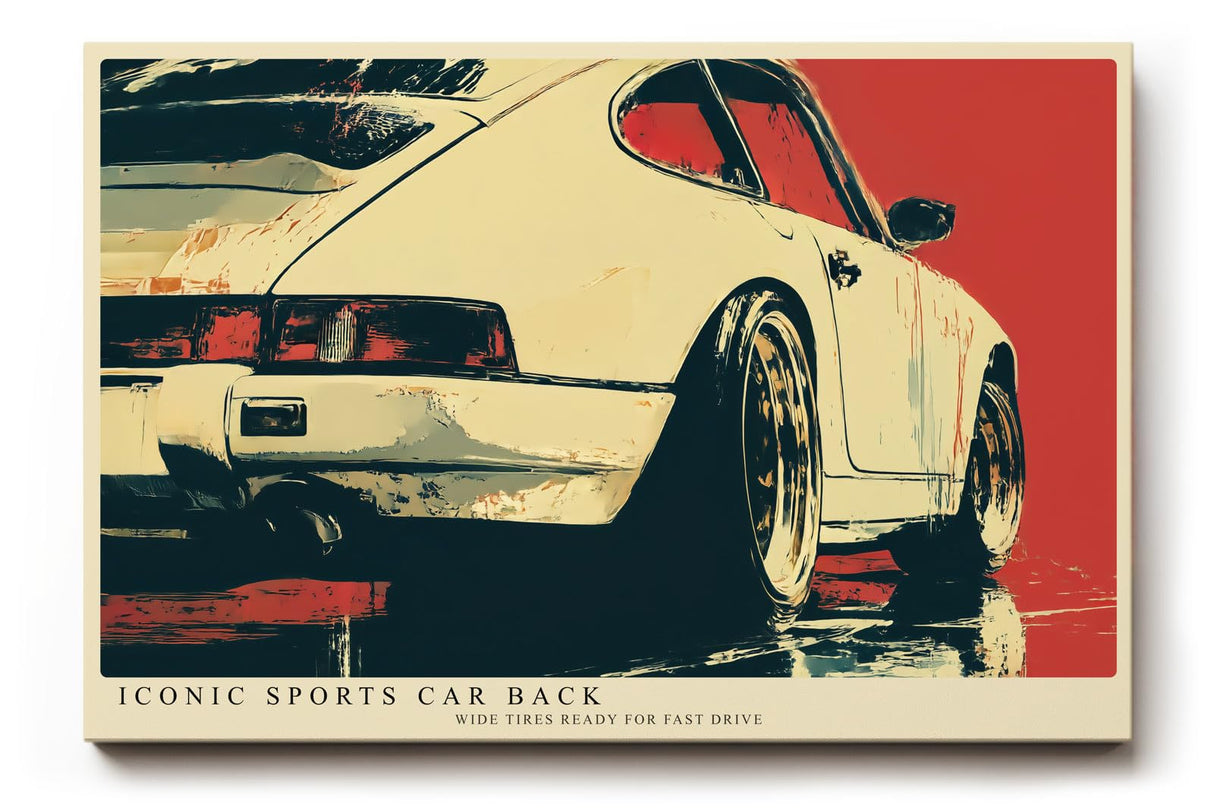 Paul Sinus Wandbild 120x80cm klassischer Sportwagen Heckansicht Retro Auto Kunst moderne Illustration Kunstdruck stilvolle Wanddekoration fuer Wohnzimmer Büro Garage