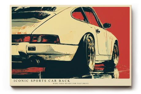 Paul Sinus Wandbild 120x80cm klassischer Sportwagen Heckansicht Retro Auto Kunst moderne Illustration Kunstdruck stilvolle Wanddekoration fuer Wohnzimmer Büro Garage