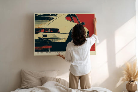 Paul Sinus Wandbild 120x80cm klassischer Sportwagen Heckansicht Retro Auto Kunst moderne Illustration Kunstdruck stilvolle Wanddekoration fuer Wohnzimmer Büro Garage