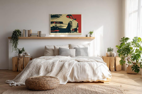Paul Sinus Wandbild 120x80cm klassischer Sportwagen Heckansicht Retro Auto Kunst moderne Illustration Kunstdruck stilvolle Wanddekoration fuer Wohnzimmer Büro Garage