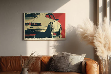 Paul Sinus Wandbild 120x80cm klassischer Sportwagen Heckansicht Retro Auto Kunst moderne Illustration Kunstdruck stilvolle Wanddekoration fuer Wohnzimmer Büro Garage