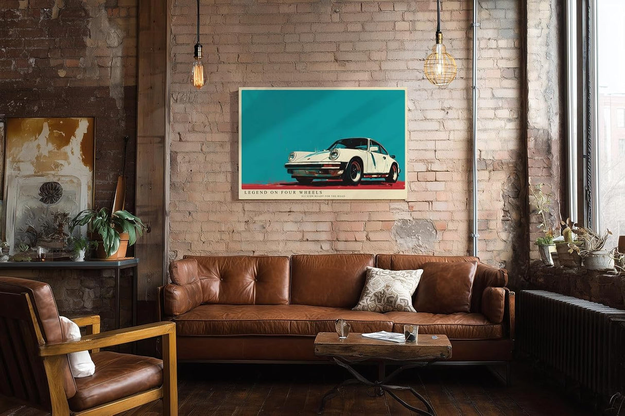 Paul Sinus Wandbild 120x80cm klassischer Sportwagen Illustration retro Auto Kunst modernes Fahrzeug Poster stilvolle Wanddekoration für Wohnzimmer Büro Garage