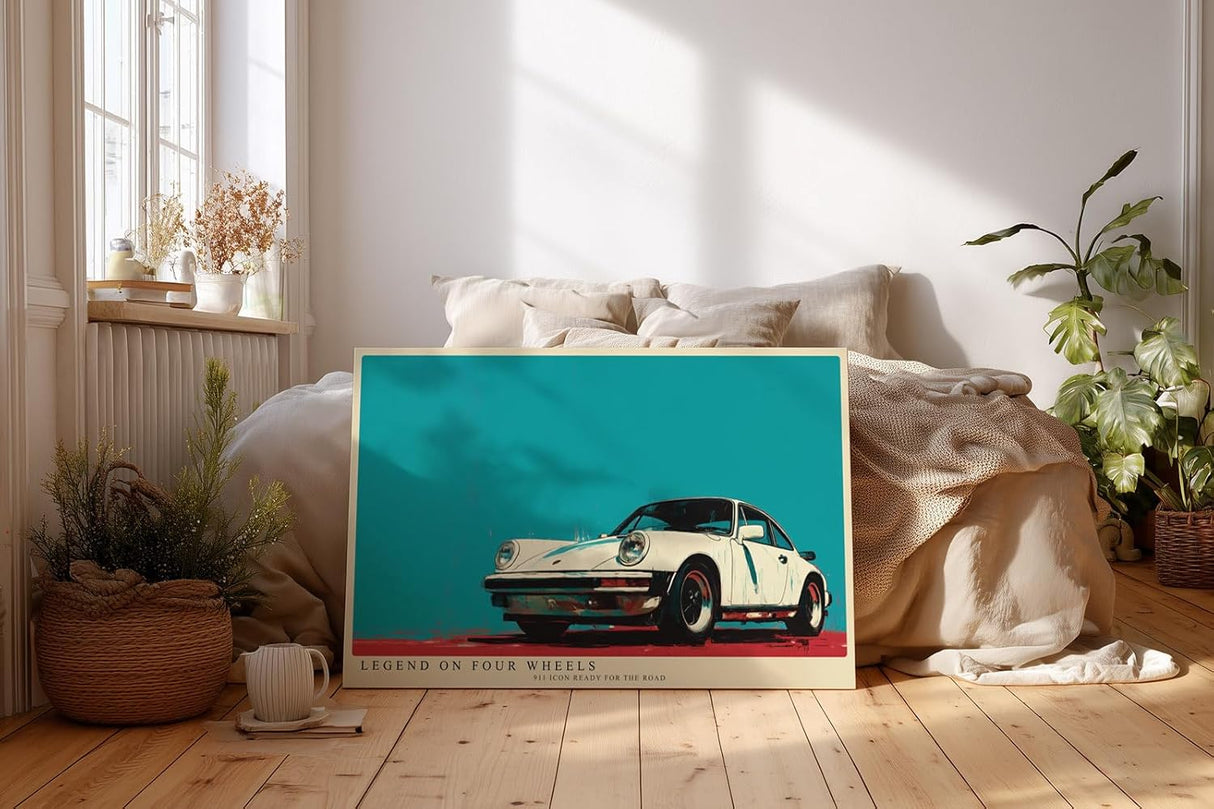 Paul Sinus Wandbild 120x80cm klassischer Sportwagen Illustration retro Auto Kunst modernes Fahrzeug Poster stilvolle Wanddekoration für Wohnzimmer Büro Garage