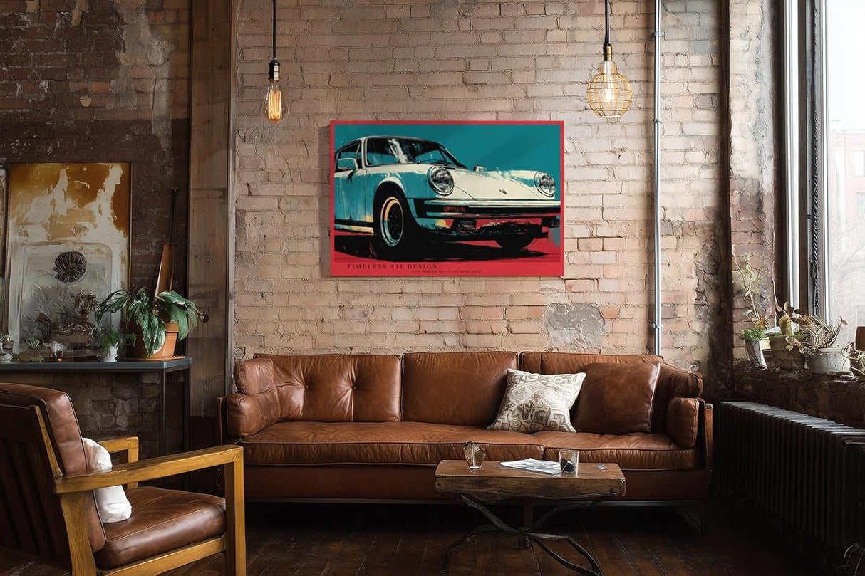 Paul Sinus Wandbild 120x80cm klassischer Sportwagen Retro Auto Illustration modernes Fahrzeugdesign blau rot Vintage Automobilkunst stilvolle Wanddekoration für Wohnzimmer Büro Garage