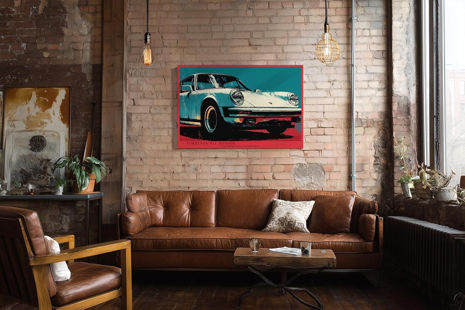 Paul Sinus Wandbild 120x80cm klassischer Sportwagen Retro Auto Illustration modernes Fahrzeugdesign blau rot Vintage Automobilkunst stilvolle Wanddekoration für Wohnzimmer Büro Garage