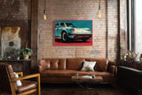 Paul Sinus Wandbild 120x80cm klassischer Sportwagen Retro Auto Illustration modernes Fahrzeugdesign blau rot Vintage Automobilkunst stilvolle Wanddekoration für Wohnzimmer Büro Garage