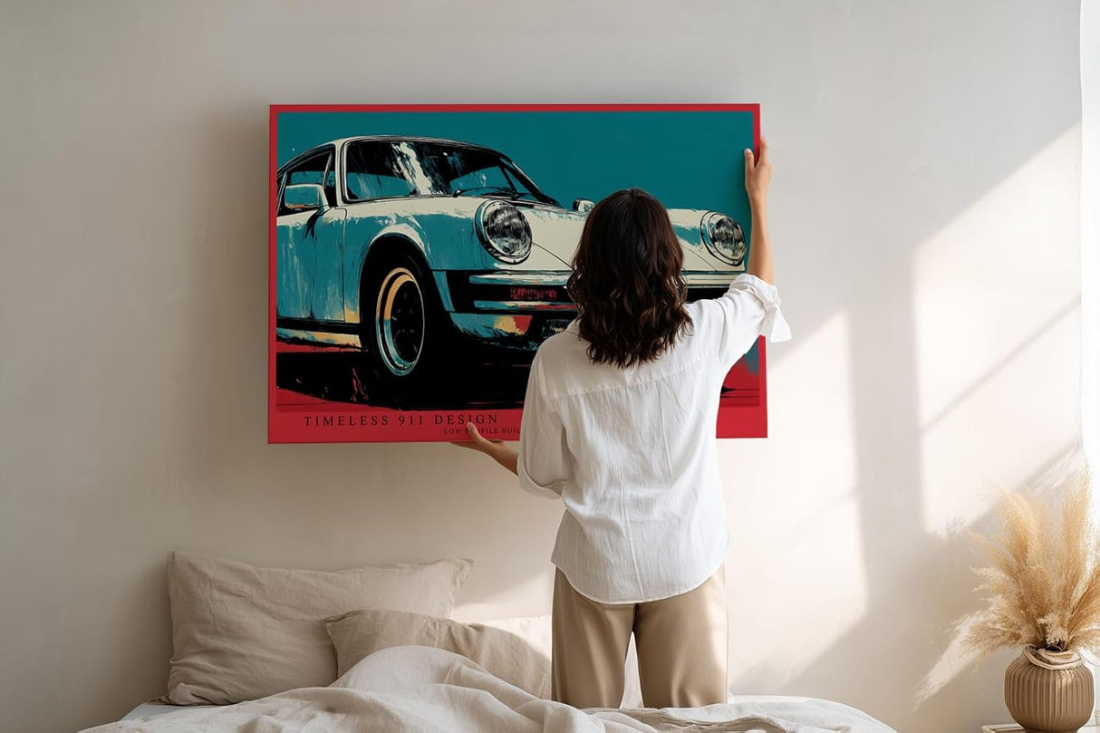 Paul Sinus Wandbild 120x80cm klassischer Sportwagen Retro Auto Illustration modernes Fahrzeugdesign blau rot Vintage Automobilkunst stilvolle Wanddekoration für Wohnzimmer Büro Garage
