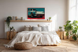 Paul Sinus Wandbild 120x80cm klassischer Sportwagen Retro Auto Illustration modernes Fahrzeugdesign blau rot Vintage Automobilkunst stilvolle Wanddekoration für Wohnzimmer Büro Garage