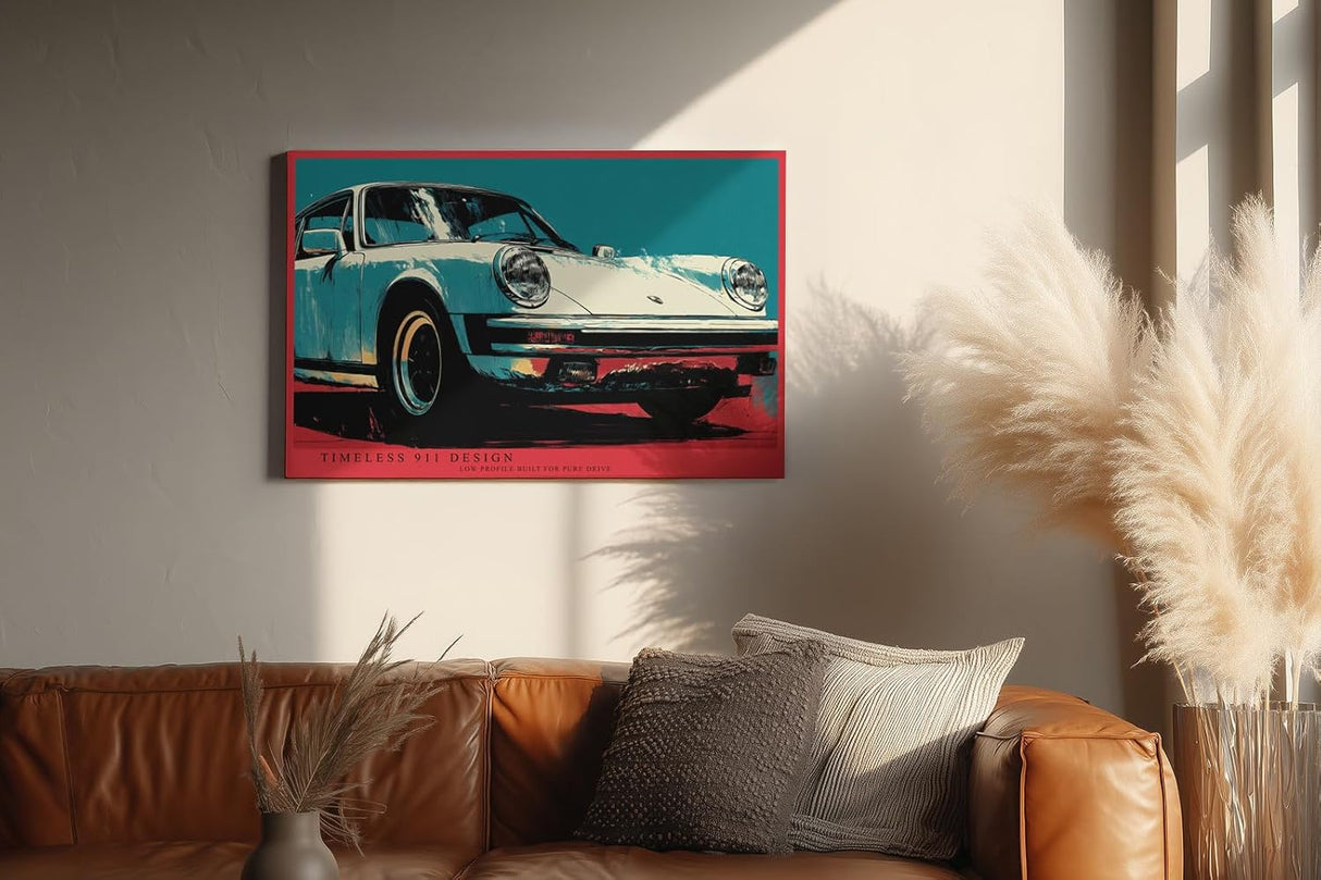 Paul Sinus Wandbild 120x80cm klassischer Sportwagen Retro Auto Illustration modernes Fahrzeugdesign blau rot Vintage Automobilkunst stilvolle Wanddekoration für Wohnzimmer Büro Garage