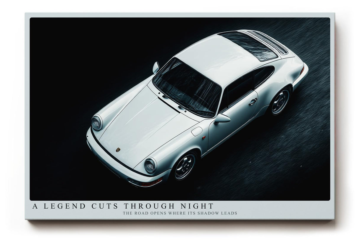 Paul Sinus Wandbild 120x80cm Klassischer weisser Sportwagen in Nachtaufnahme moderne Automobil Kunst
