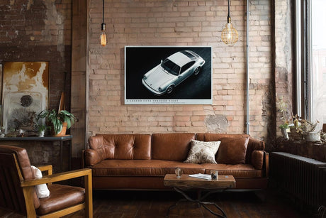 Paul Sinus Wandbild 120x80cm Klassischer weisser Sportwagen in Nachtaufnahme moderne Automobil Kunst