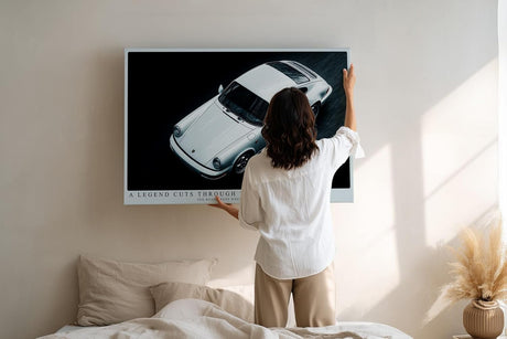 Paul Sinus Wandbild 120x80cm Klassischer weisser Sportwagen in Nachtaufnahme moderne Automobil Kunst