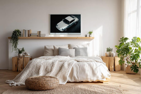 Paul Sinus Wandbild 120x80cm Klassischer weisser Sportwagen in Nachtaufnahme moderne Automobil Kunst
