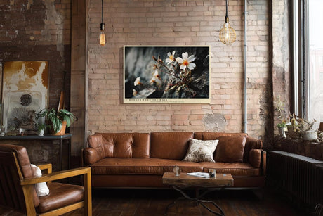 Paul Sinus Wandbild 120x80cm kleine Blumen auf Felsen Naturfotografie zarte weisse Blueten starkes Naturmotiv stilvolle Wanddekoration fuer Wohnzimmer Büro