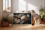 Paul Sinus Wandbild 120x80cm kleine weisse Blumen auf Felsen Naturfotografie warmes Sonnenlicht botanisches Naturmotiv stilvolle Wanddekoration fuer Wohnzimmer Büro