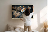 Paul Sinus Wandbild 120x80cm kleine weisse Blumen auf Felsen Naturfotografie warmes Sonnenlicht botanisches Naturmotiv stilvolle Wanddekoration fuer Wohnzimmer Büro
