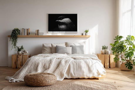 Paul Sinus Wandbild 120x80cm kleiner Vogel im Dunkel Fotokunst schwarz weiss minimalistische Natur Tierportrait elegantes Kunstbild moderne