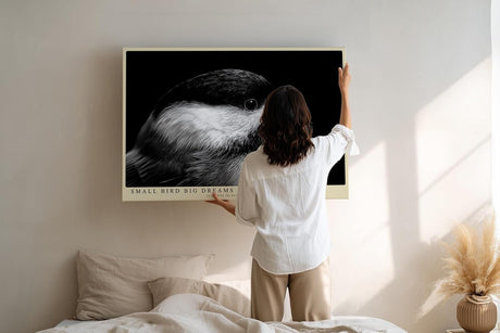 Paul Sinus Wandbild 120x80cm kleiner Vogel Nahaufnahme Fotokunst schwarz weiss minimalistische Tierfotografie ruhiges Naturmotiv stilvolle