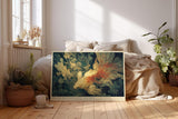 Paul Sinus Wandbild 120x80cm Koi Fisch Illustration modern blau gold asiatische Kunst Kunstdruck grosses Kunstbild stilvolle Wanddekoration fuer Wohnzimmer Büro
