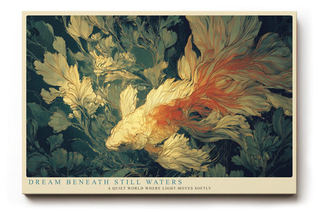 Paul Sinus Wandbild 120x80cm Koi Fisch Illustration modern blau gold asiatische Kunst Kunstdruck grosses Kunstbild stilvolle Wanddekoration fuer Wohnzimmer Büro