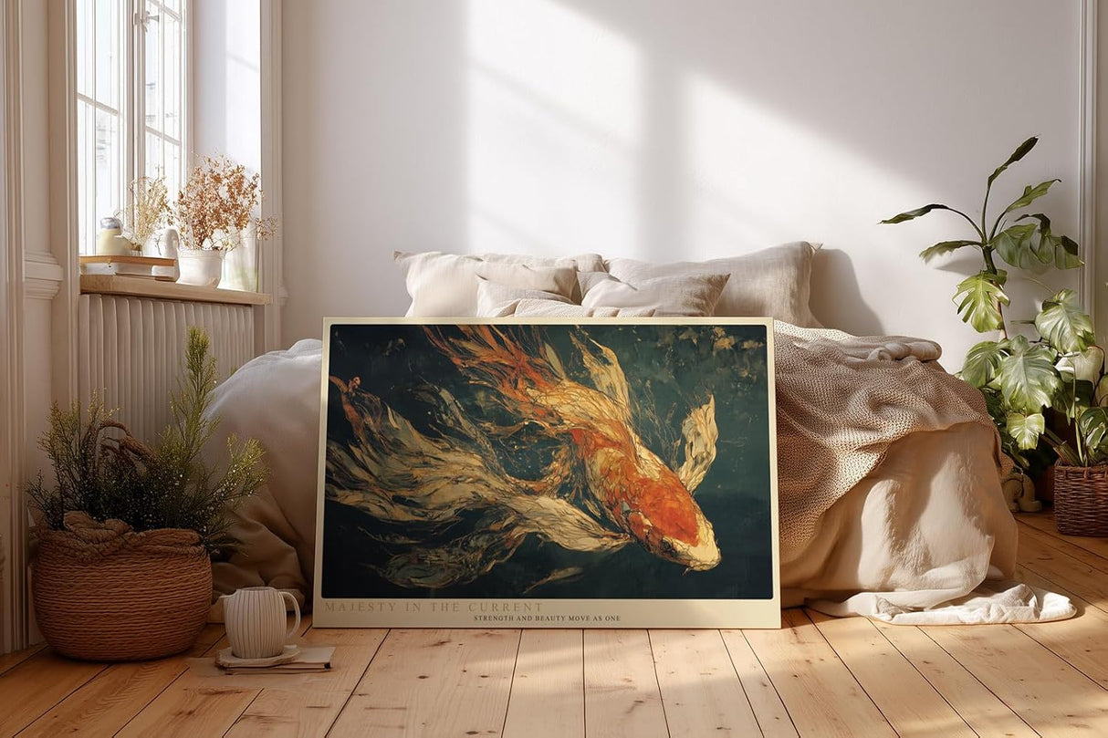 Paul Sinus Wandbild 120x80cm Koi Fisch orange weiss japanische Fisch Kunst Unterwasser Illustration moderne Natur Wanddekoration fuer Wohnzimmer Büro