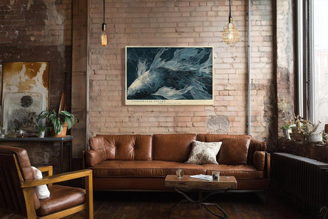 Paul Sinus Wandbild 120x80cm Koi Fisch Unterwasser Kunst eleganter Fisch im Wasser blau graue Farben moderne Natur Wanddekoration fuer Wohnzimmer Büro