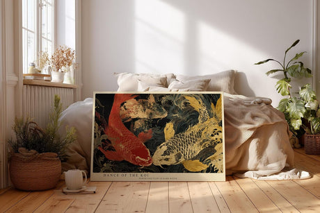 Paul Sinus Wandbild 120x80cm Koi Fische im Dunklen Wasser Japanische Kunst Gold Rot Abstrakte Asiatische Wanddekoration