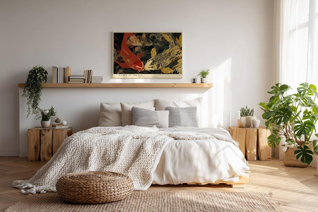 Paul Sinus Wandbild 120x80cm Koi Fische im Dunklen Wasser Japanische Kunst Gold Rot Abstrakte Asiatische Wanddekoration