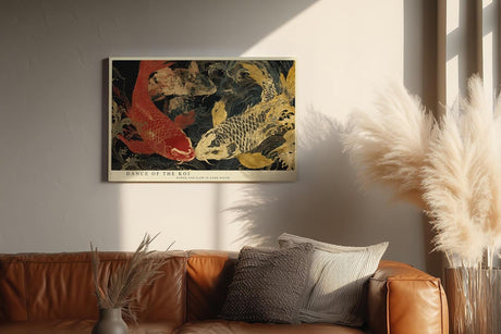 Paul Sinus Wandbild 120x80cm Koi Fische im Dunklen Wasser Japanische Kunst Gold Rot Abstrakte Asiatische Wanddekoration
