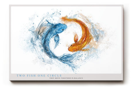 Paul Sinus Wandbild 120x80cm Koi Fische Yin Yang Illustration blau orange Wasser Kunst harmonisches Tiermotiv modernes Kunstbild stilvolle