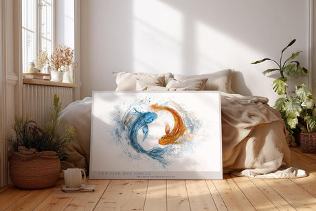Paul Sinus Wandbild 120x80cm Koi Fische Yin Yang Illustration blau orange Wasser Kunst harmonisches Tiermotiv modernes Kunstbild stilvolle